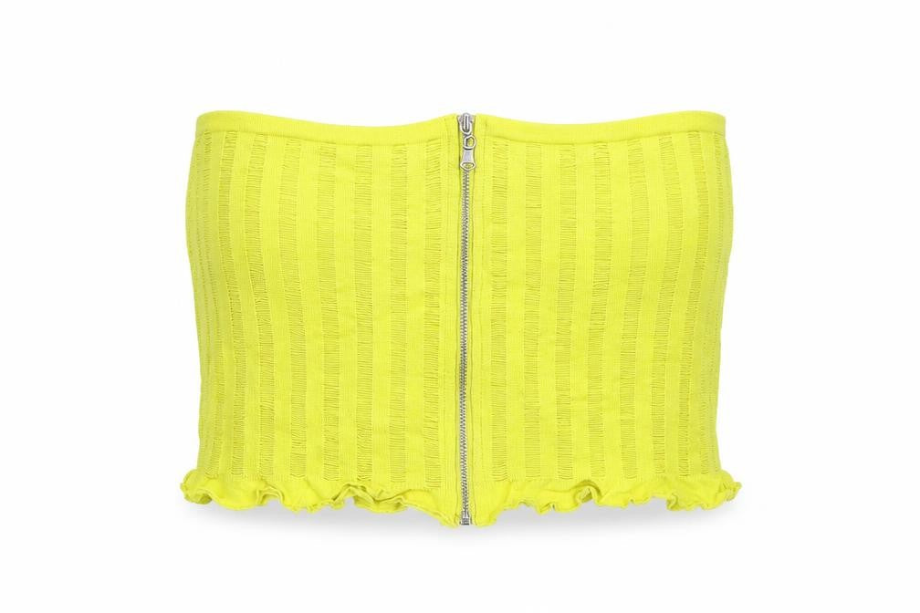 Urban Outfitters Womens Yellow Polyester Cropped T-Shirt Size L Square Neck