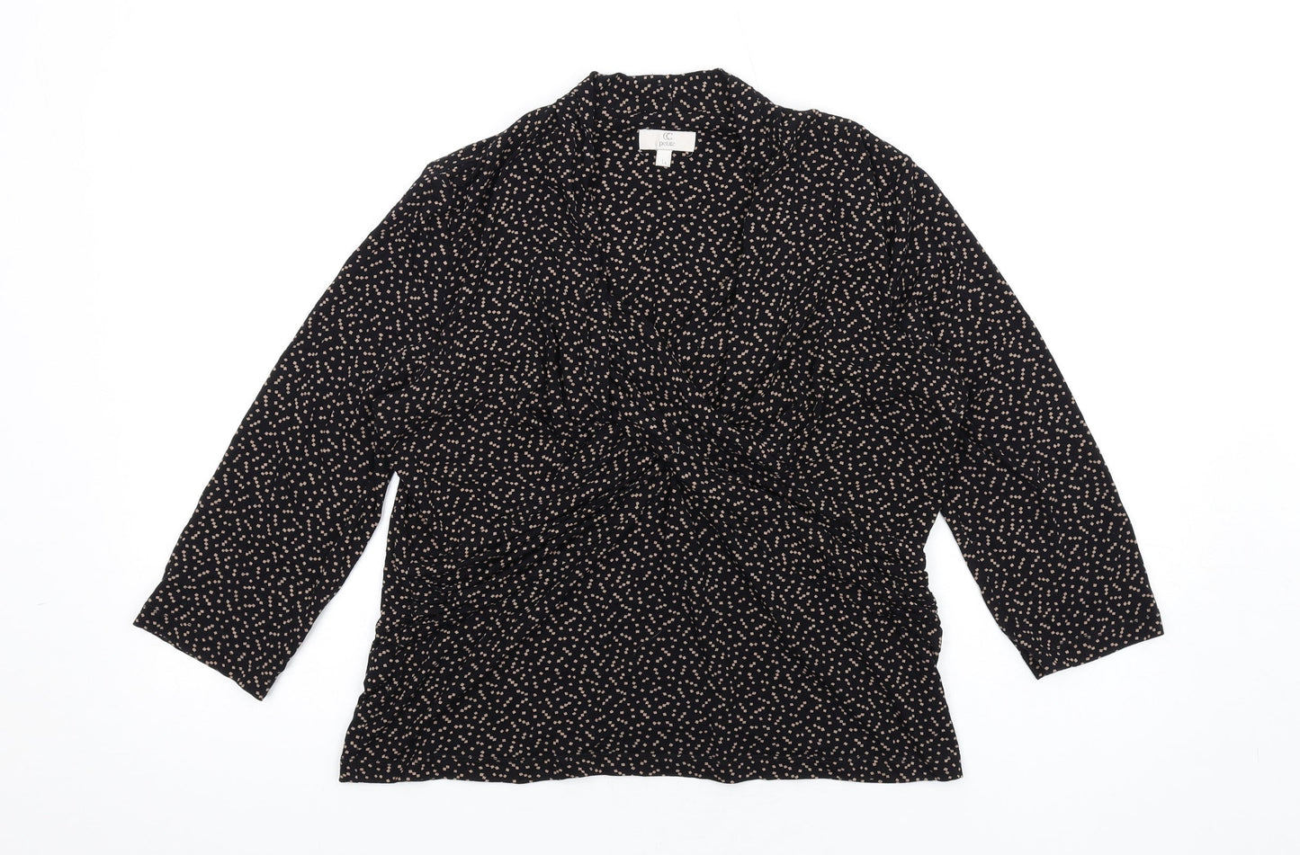CC Womens Black Geometric Viscose Basic T-Shirt Size L V-Neck