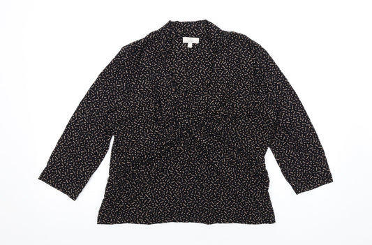 CC Womens Black Geometric Viscose Basic T-Shirt Size L V-Neck