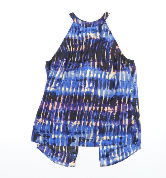BB Dakota Womens Blue Geometric Polyester Basic Tank Size XS Round Neck