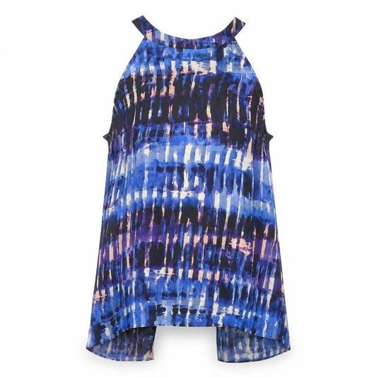 BB Dakota Womens Blue Geometric Polyester Basic Tank Size XS Round Neck