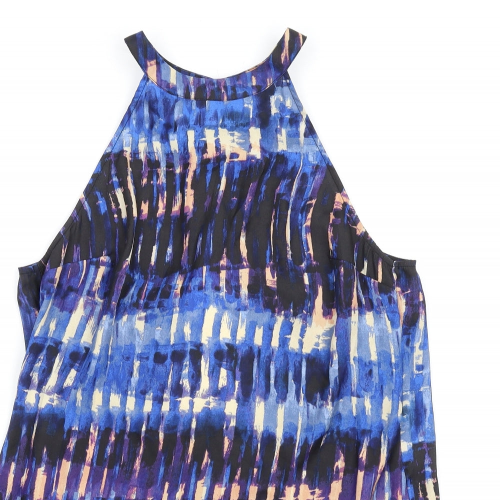 BB Dakota Womens Blue Geometric Polyester Basic Tank Size XS Round Neck