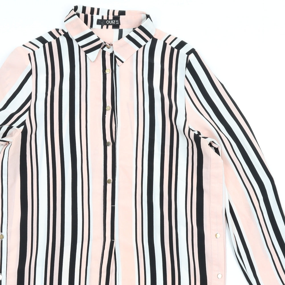 Quiz Womens Pink Striped Polyester Shirt Dress Size 10 Collared Button