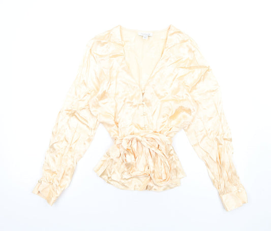 Topshop Womens Ivory Viscose Basic Button-Up Size 8 V-Neck