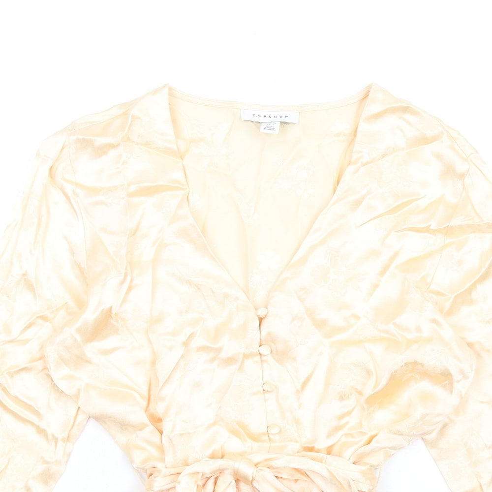 Topshop Womens Ivory Viscose Basic Button-Up Size 8 V-Neck