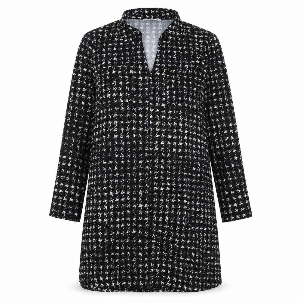 Mango Womens Black Geometric Polyester Shirt Dress Size L Collared Pullover