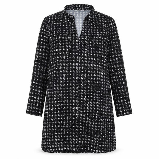 Mango Womens Black Geometric Polyester Shirt Dress Size L Collared Pullover