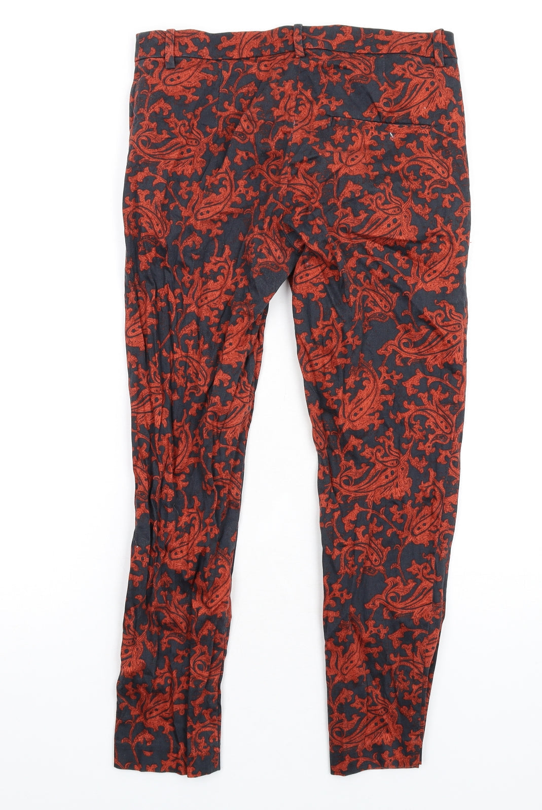 H&M Womens Orange Geometric Cotton Dress Pants Trousers Size 8 L28 in Regular Zip