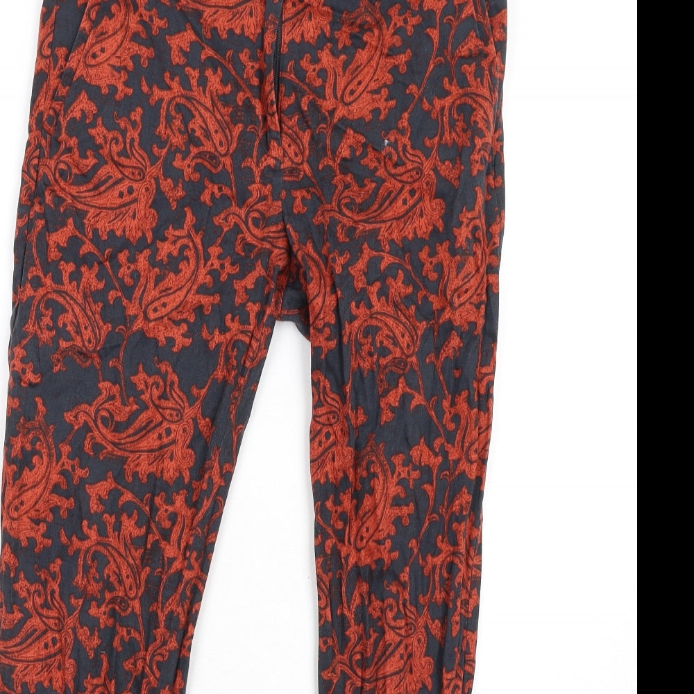 H&M Womens Orange Geometric Cotton Dress Pants Trousers Size 8 L28 in Regular Zip