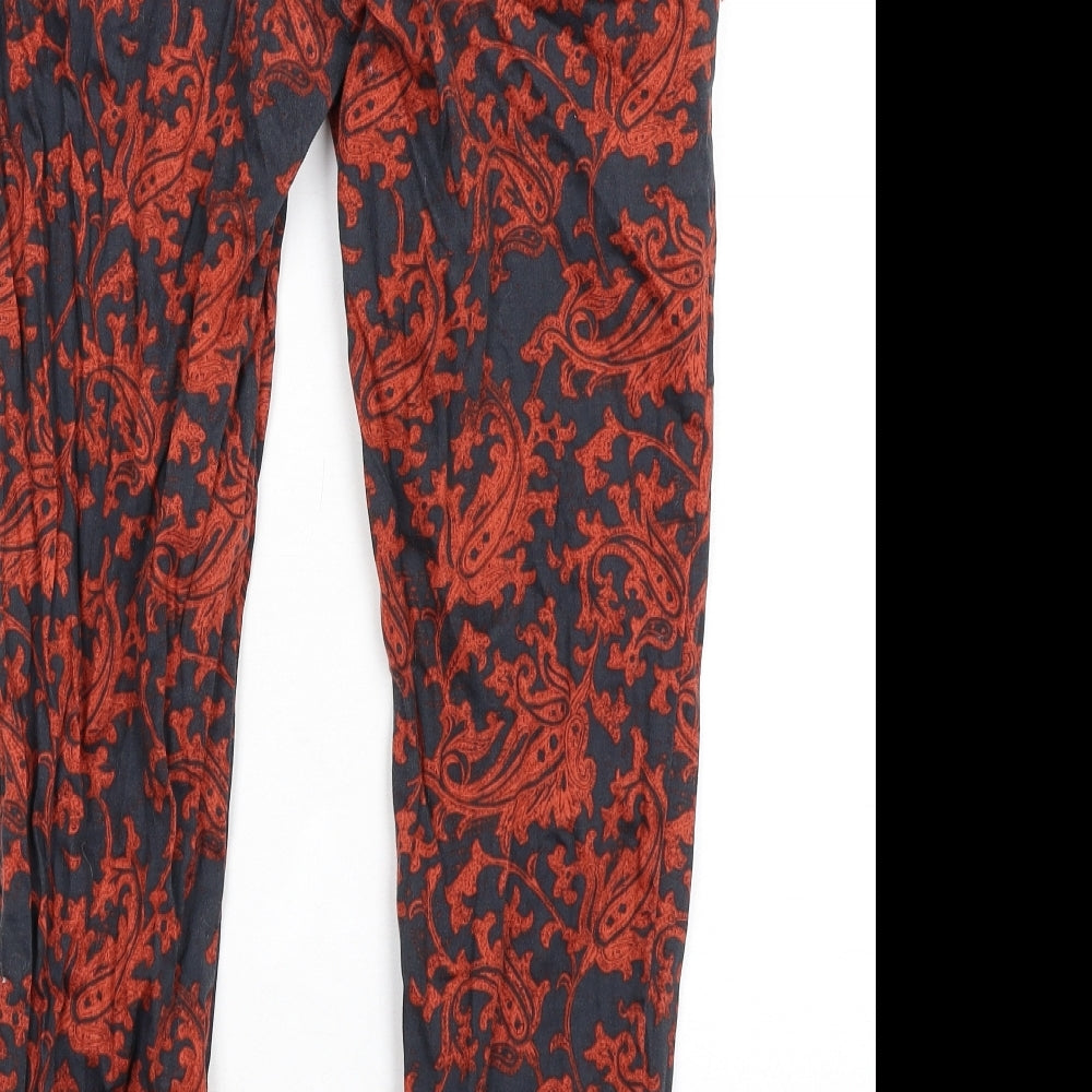 H&M Womens Orange Geometric Cotton Dress Pants Trousers Size 8 L28 in Regular Zip