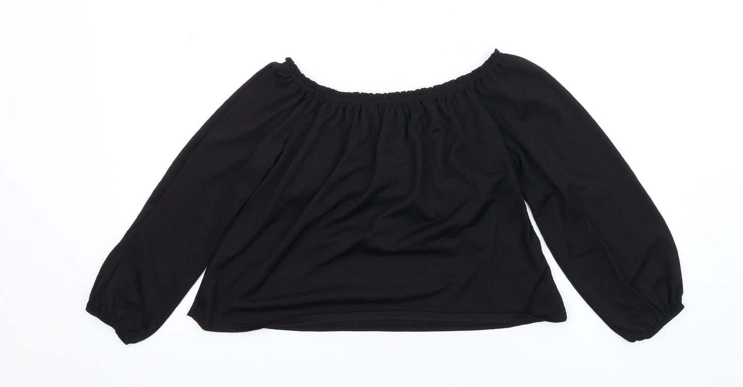 Bershka Womens Black Polyester Basic T-Shirt Size S Off the Shoulder
