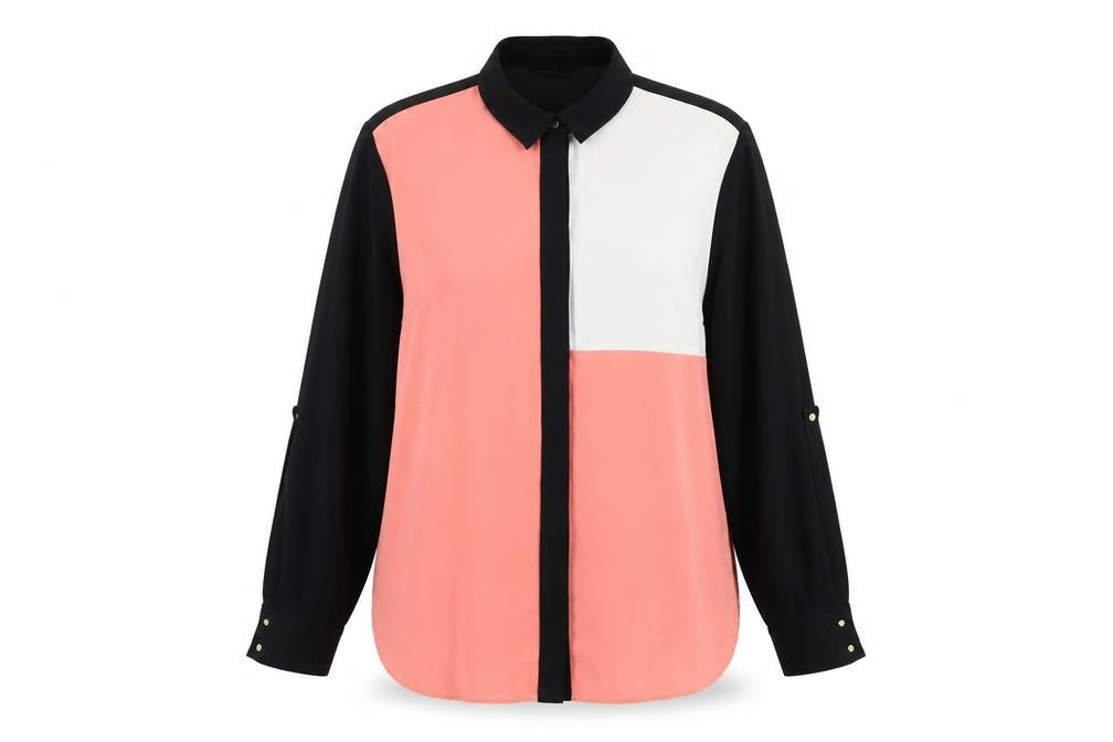 River Island Womens Pink Colourblock Polyester Basic Button-Up Size 12 Collared