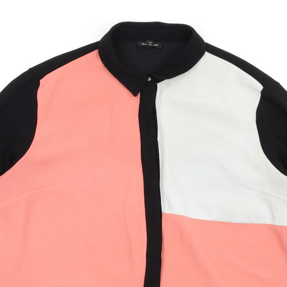 River Island Womens Pink Colourblock Polyester Basic Button-Up Size 12 Collared