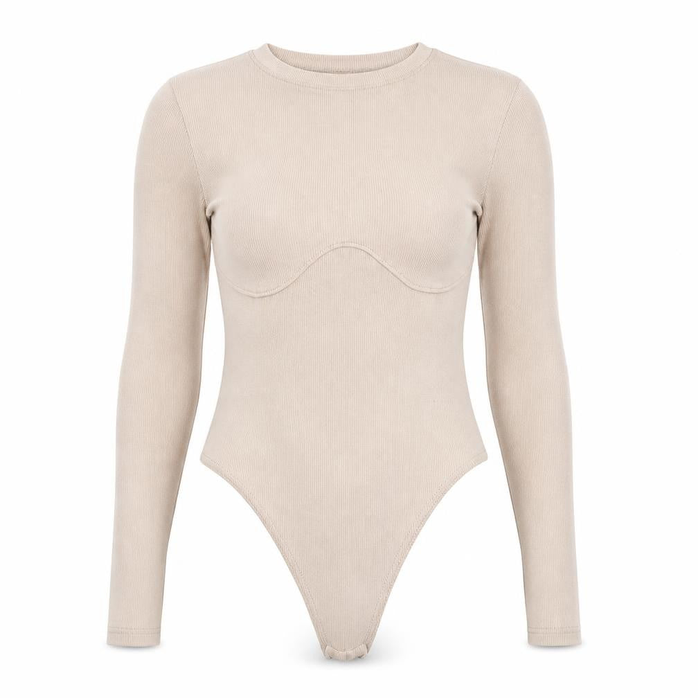 Missguided Womens Beige Polyester Bodysuit One-Piece Size 6 Snap