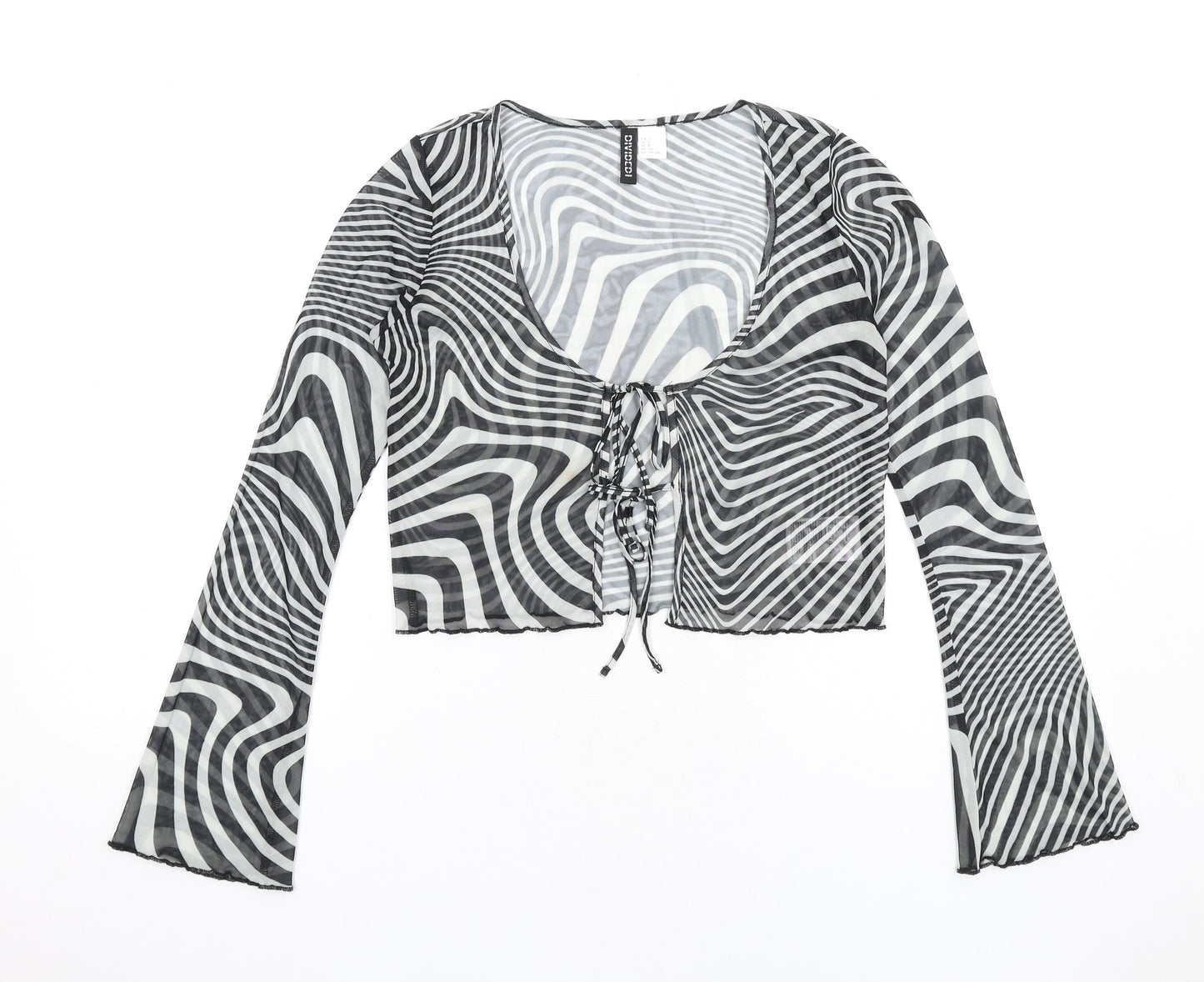 H&M Womens Black Geometric Polyester Basic T-Shirt Size S V-Neck