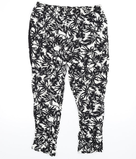 Dorothy Perkins Womens Black Geometric Viscose Trousers Size 16 L29 in Regular