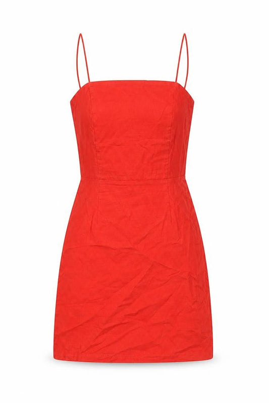 Urban Outfitters Womens Red Linen Mini Size XS Square Neck Zip