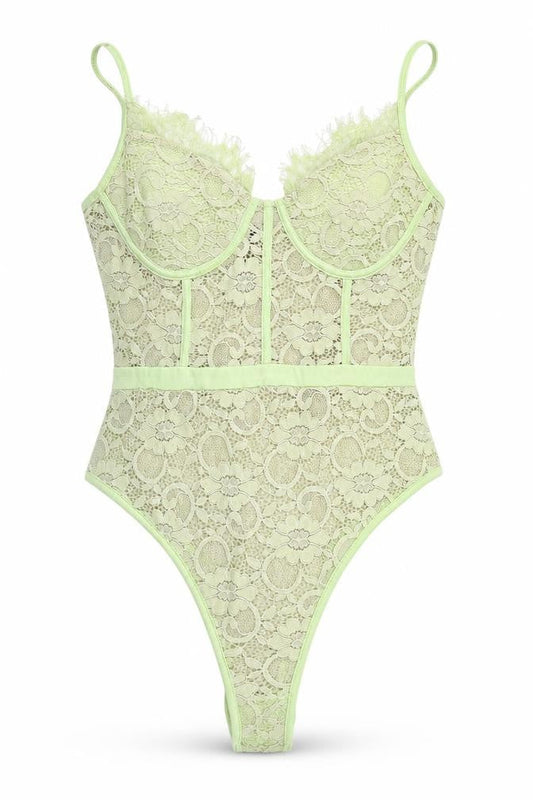 Naanaa Womens Green Floral Polyester Bodysuit One-Piece Size 10 Snap