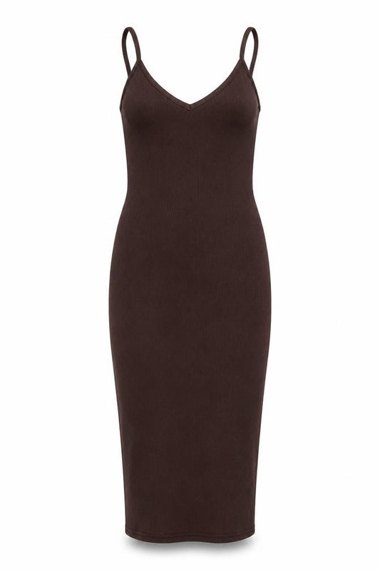 PRETTYLITTLETHING Womens Brown Polyester Bodycon Size 4 V-Neck Pullover