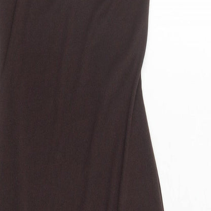 PRETTYLITTLETHING Womens Brown Polyester Bodycon Size 4 V-Neck Pullover