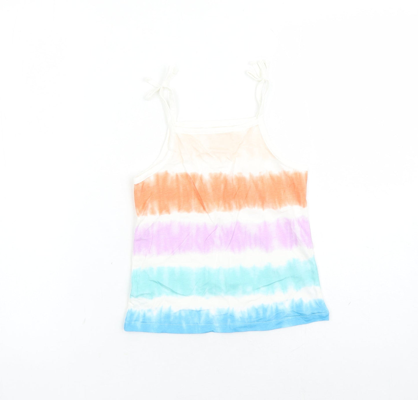 Marks and Spencer Girls Multicoloured Cotton Basic Tank Size 5-6 Years Square Neck Pullover - Tie Dye Effect