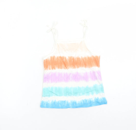 Marks and Spencer Girls Multicoloured Cotton Basic Tank Size 5-6 Years Square Neck Pullover - Tie Dye Effect