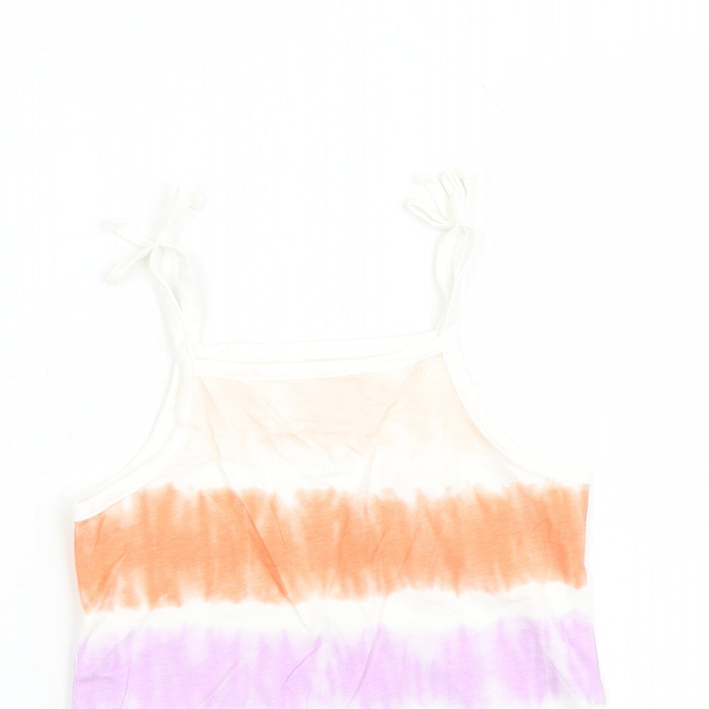 Marks and Spencer Girls Multicoloured Cotton Basic Tank Size 5-6 Years Square Neck Pullover - Tie Dye Effect