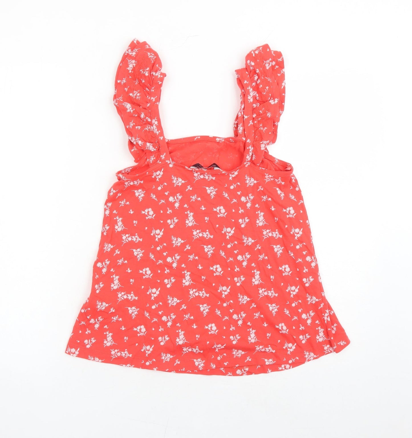 Marks and Spencer Womens Red Floral Cotton Camisole Tank Size 6 Square Neck