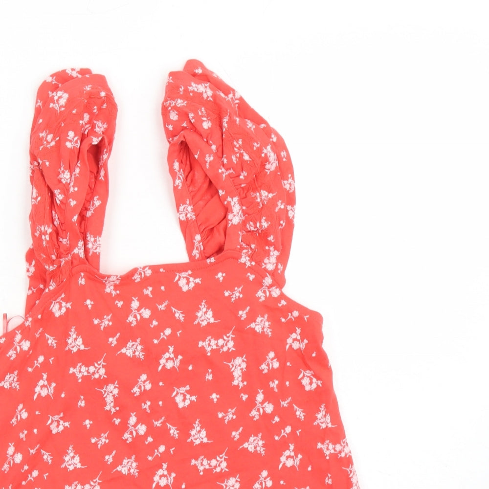 Marks and Spencer Womens Red Floral Cotton Camisole Tank Size 6 Square Neck