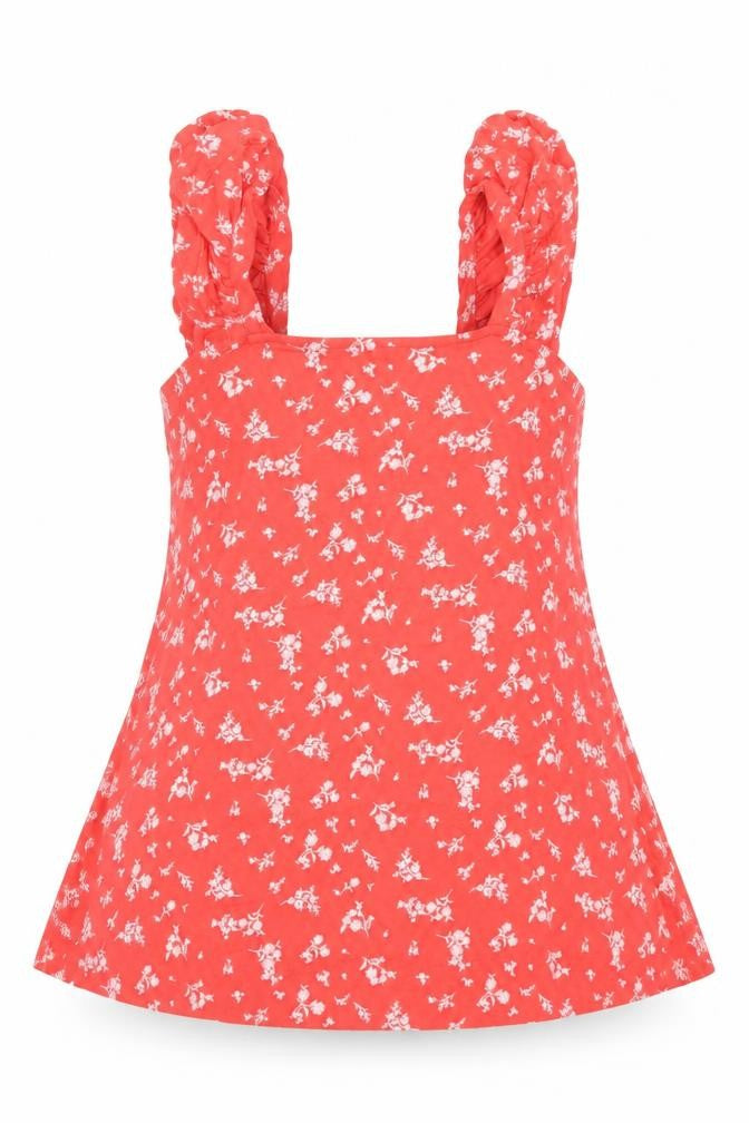 Marks & Spencer Womens Red Floral Cotton Camisole Tank Size 6 Square Neck