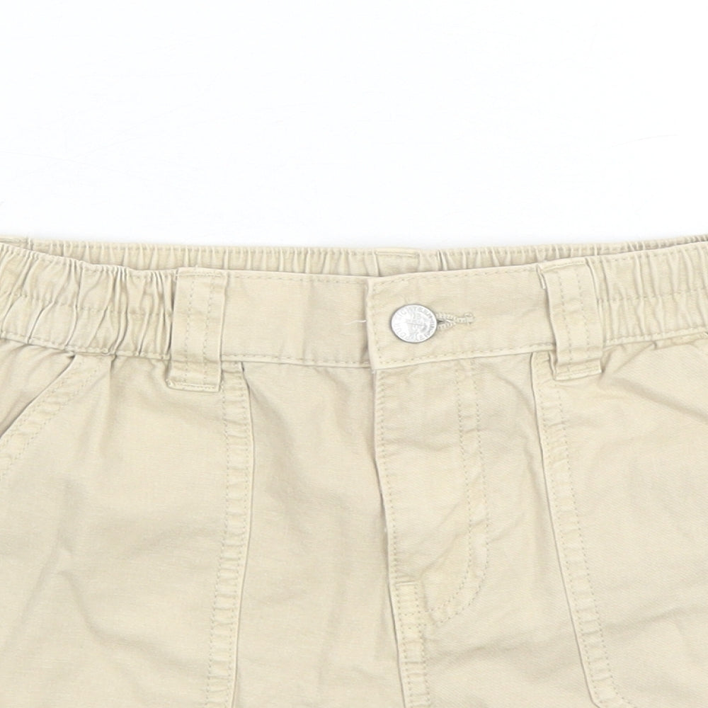 Marks and Spencer Boys Beige Cotton Chino Shorts Size 9-10 Years Regular Zip - Elasticated Waist Waist Size 22 Inches Inside Leg 3 Inches
