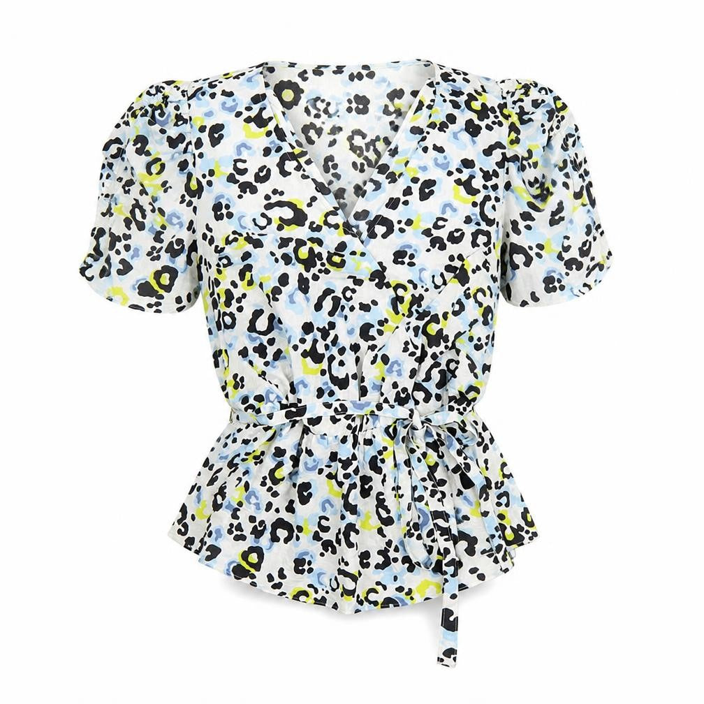 Marks & Spencer Womens Multicoloured Animal Print Polyester Basic Blouse Size 6 V-Neck - Leopard Pattern Belted