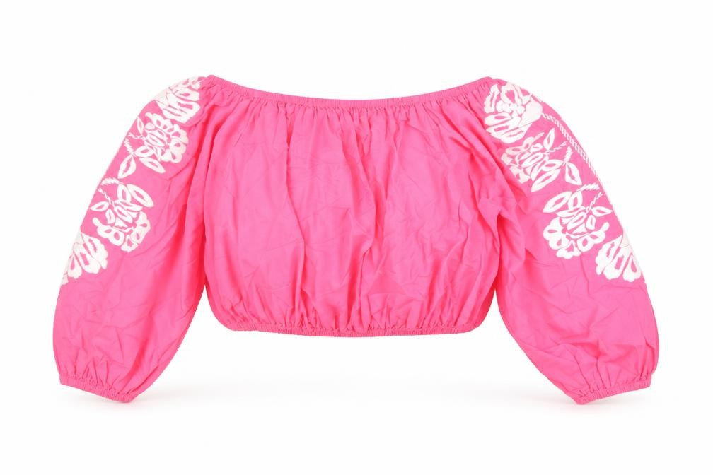 Marks & Spencer Womens Pink Cotton Cropped Blouse Size 18 Off the Shoulder - Embroidered Detail