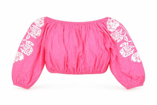 Marks and Spencer Womens Pink Cotton Cropped Blouse Size 18 Off the Shoulder - Embroidered Detail