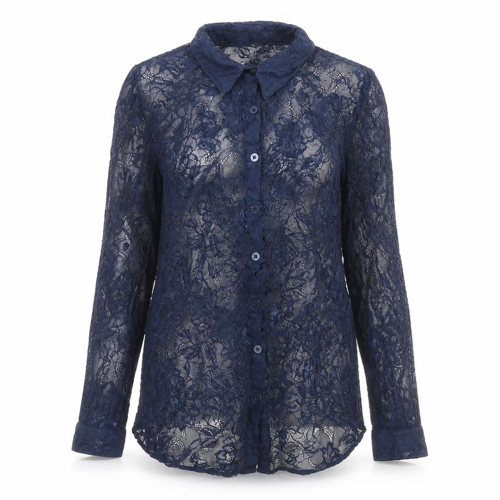 Divided by H&M Womens Blue Geometric Viscose Basic Button-Up Size 10 Collared