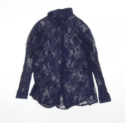 Divided by H&M Womens Blue Geometric Viscose Basic Button-Up Size 10 Collared