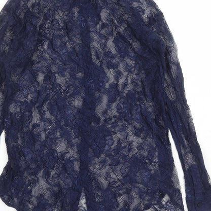 Divided by H&M Womens Blue Geometric Viscose Basic Button-Up Size 10 Collared