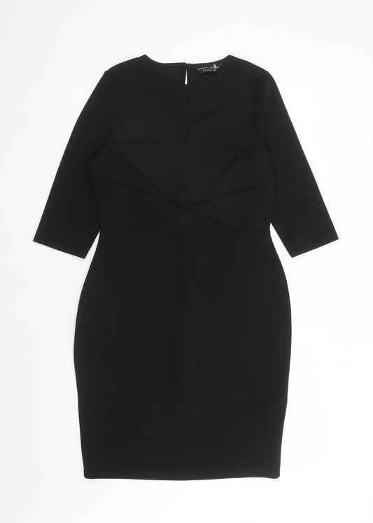 Dorothy Perkins Womens Black Polyester Pencil Dress Size 12 Round Neck Button