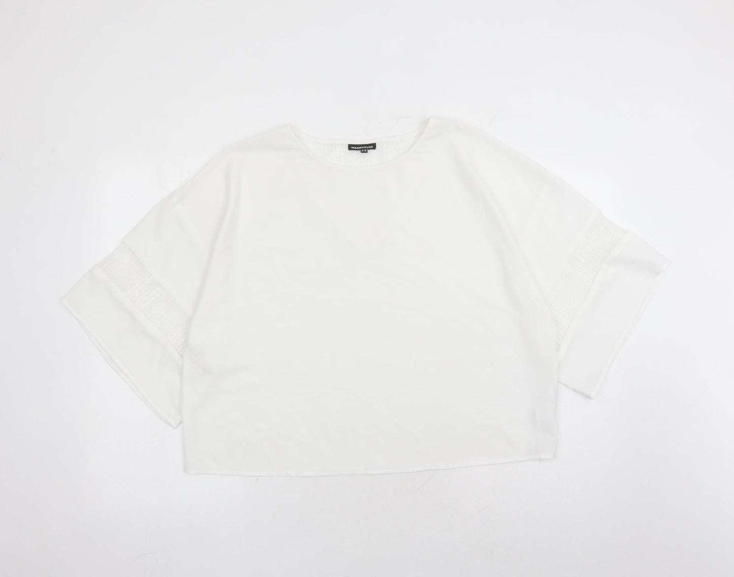 Warehouse Womens White Polyester Basic Blouse Size 10 Round Neck - Sequin Detail