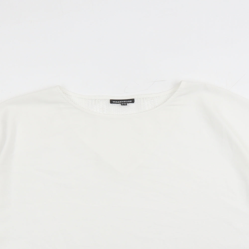 Warehouse Womens White Polyester Basic Blouse Size 10 Round Neck - Sequin Detail