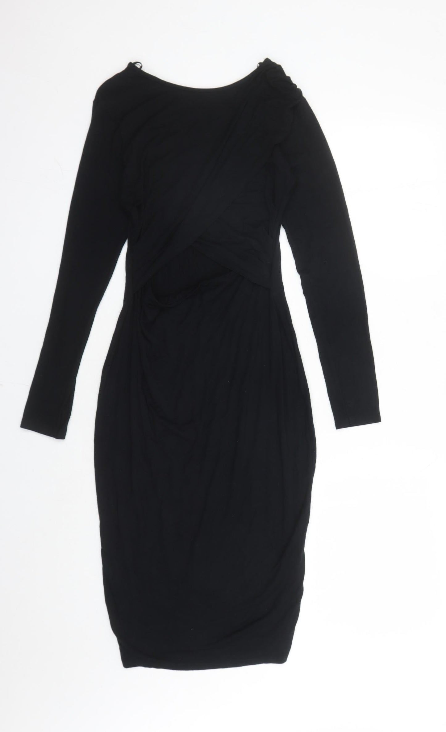 River Island Womens Black Polyester Bodycon Size 12 Round Neck Pullover - Open Detail On Front