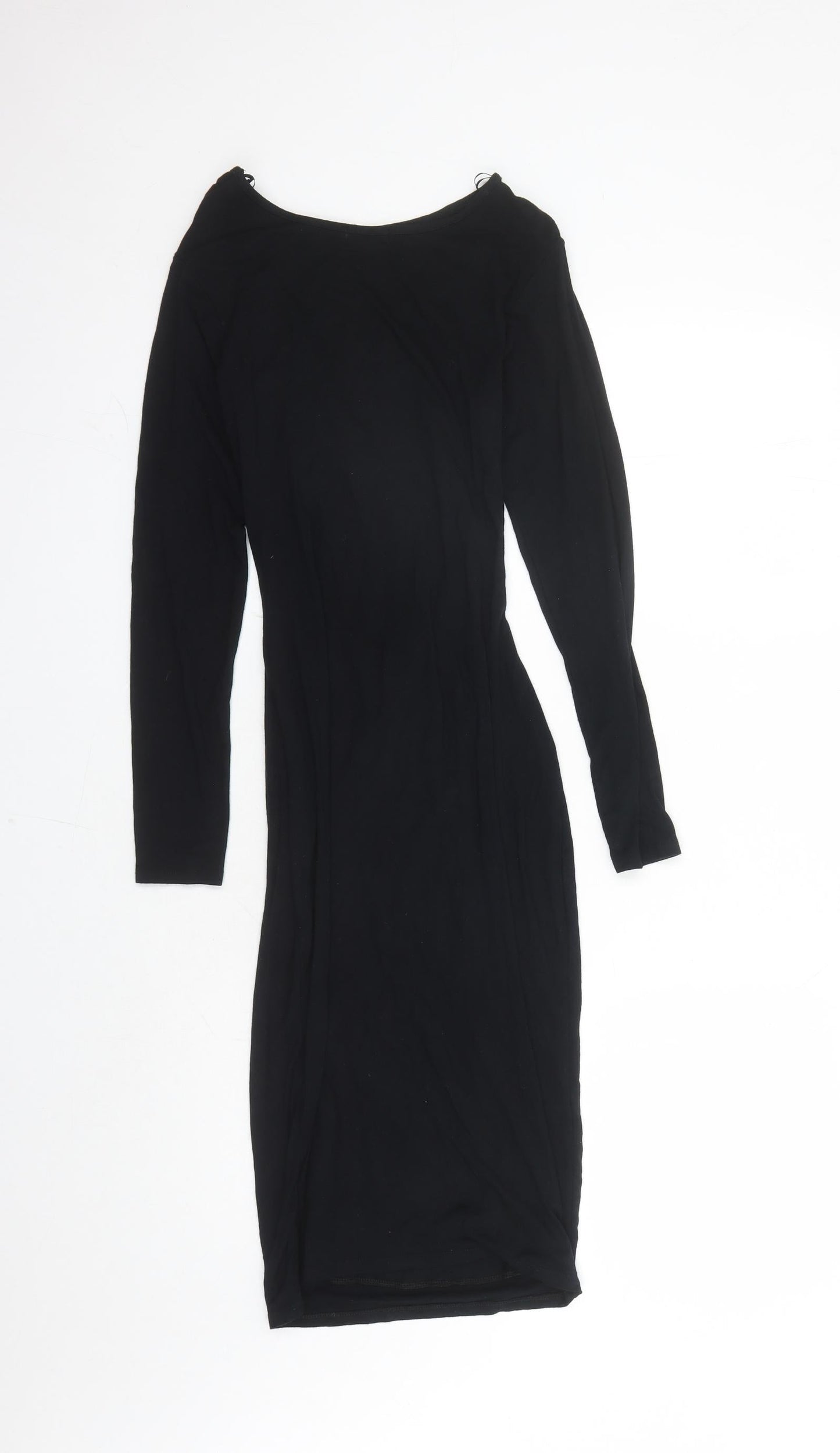 River Island Womens Black Polyester Bodycon Size 12 Round Neck Pullover - Open Detail On Front