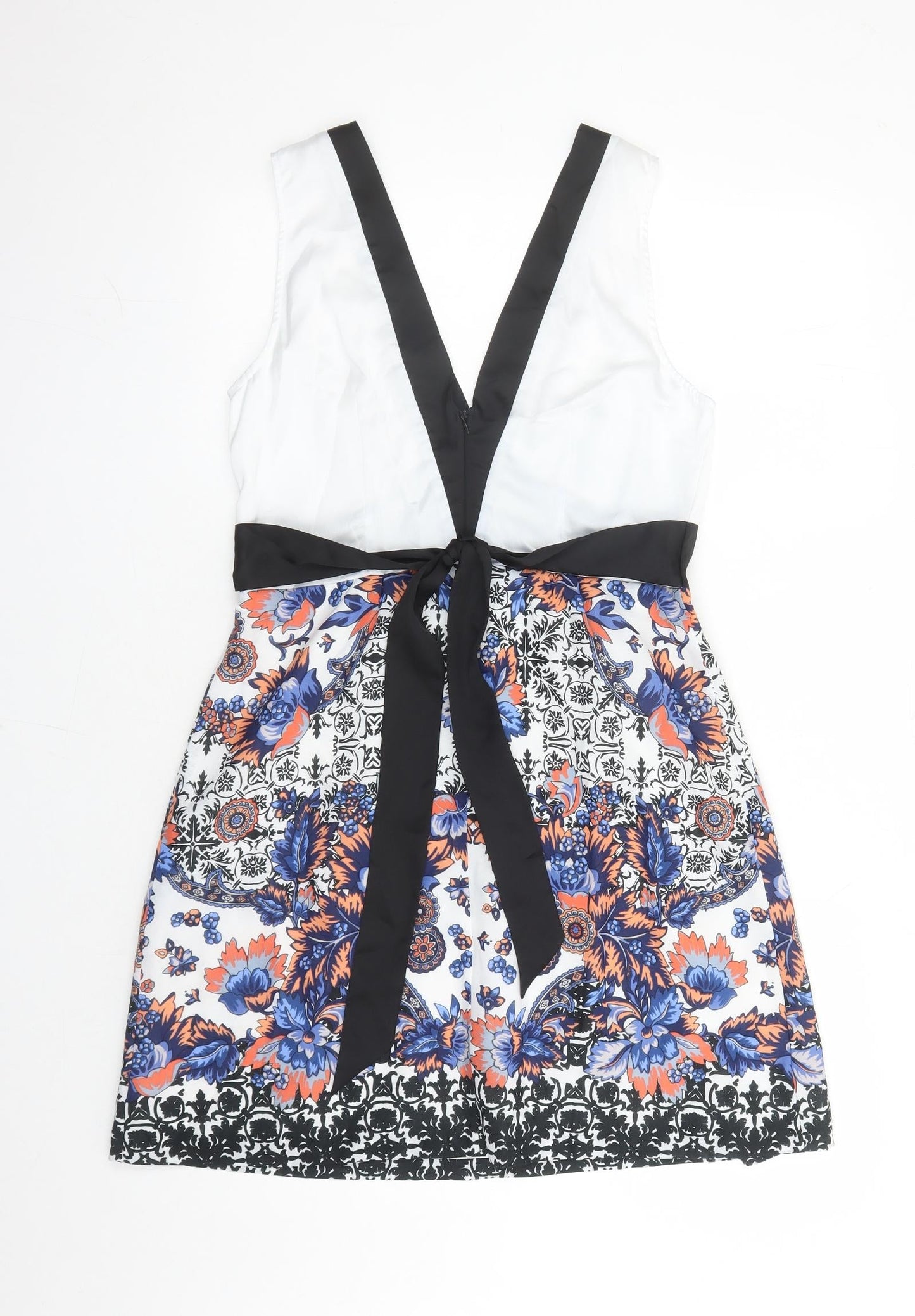 Closet Womens Multicoloured Floral Polyester A-Line Size 12 V-Neck Zip - Sequin Detail Lined