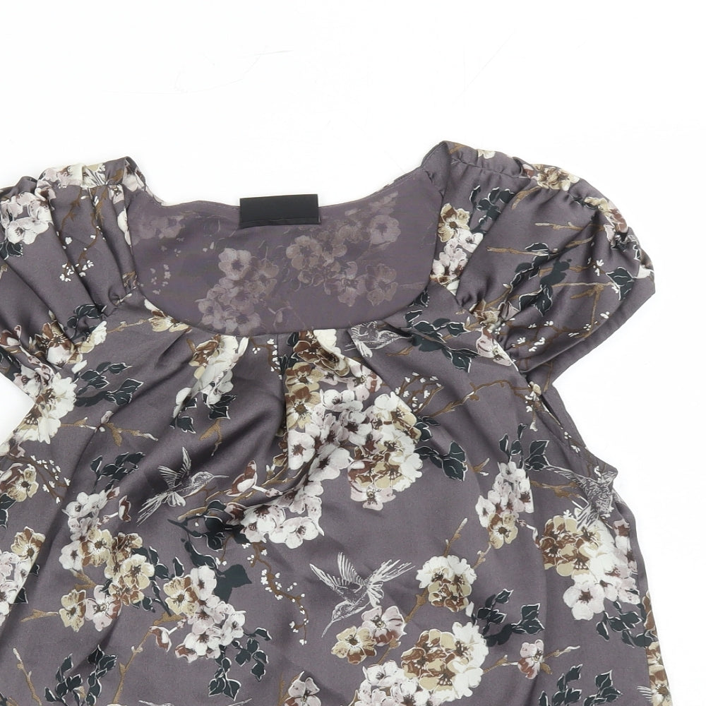 Wallis Womens Brown Floral Polyester Basic Blouse Size S Round Neck