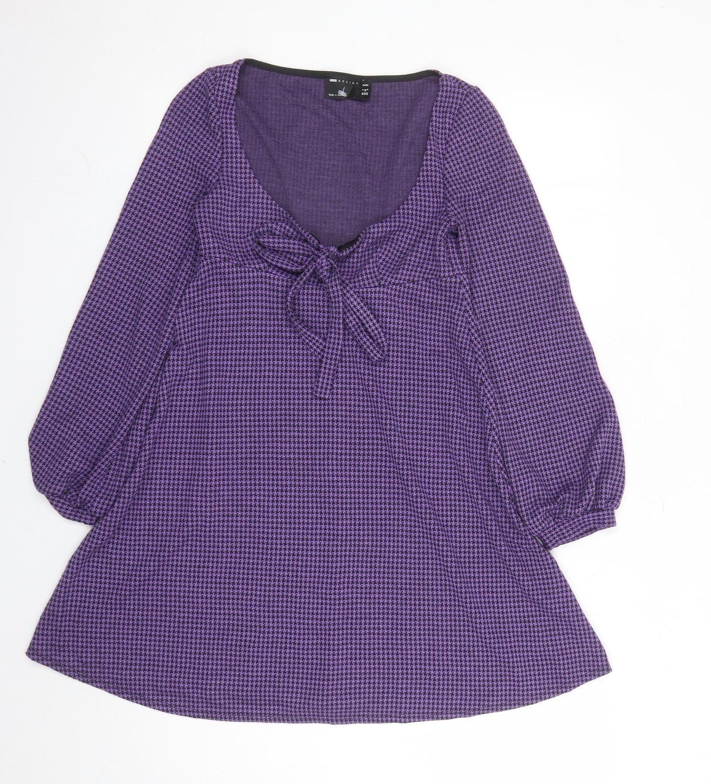 ASOS Womens Purple Houndstooth Polyester Fit & Flare Size 4 Scoop Neck Pullover