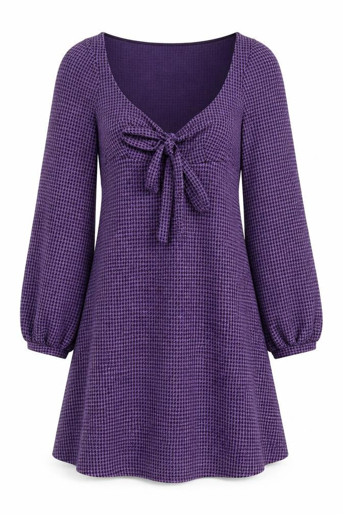 ASOS Womens Purple Houndstooth Polyester Fit & Flare Size 4 Scoop Neck Pullover