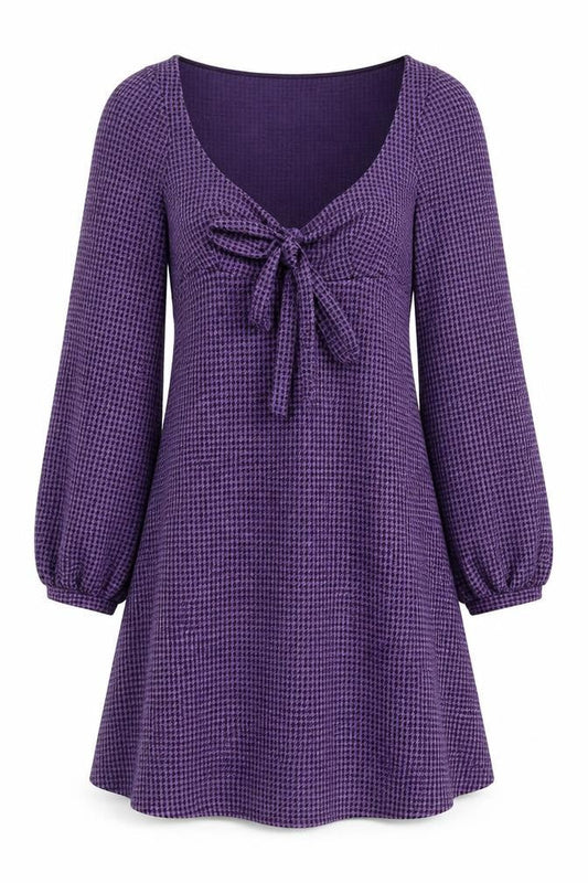 ASOS Womens Purple Houndstooth Polyester Fit & Flare Size 4 Scoop Neck Pullover