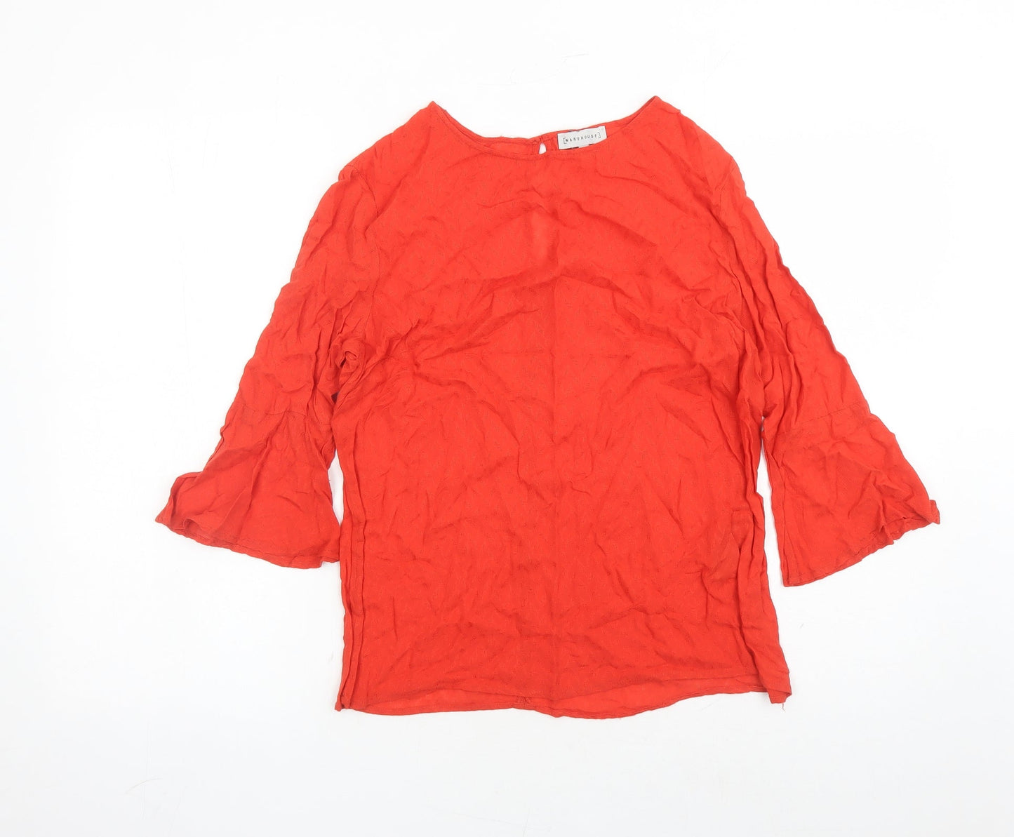 Warehouse Womens Red Geometric Viscose Basic Blouse Size 12 Round Neck