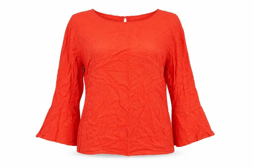 Warehouse Womens Red Geometric Viscose Basic Blouse Size 12 Round Neck