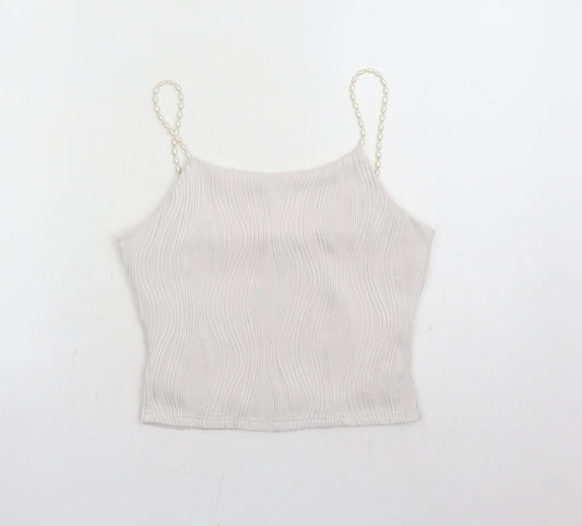 Rihoas Womens White Polyester Cropped Tank Size S Round Neck - Beaded Straps